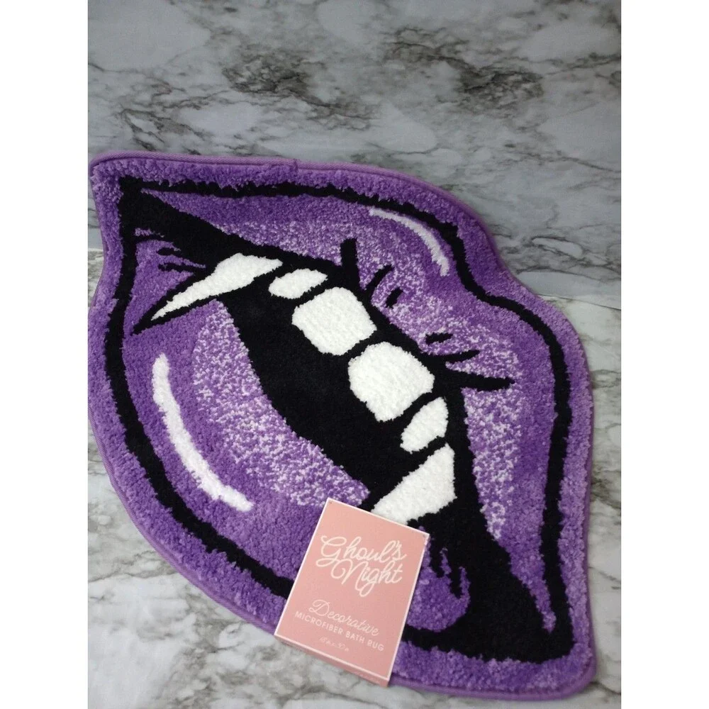 NWT Purple Vampire Lips Halloween Decorative Bath Mat Rug Size 18in x 30in